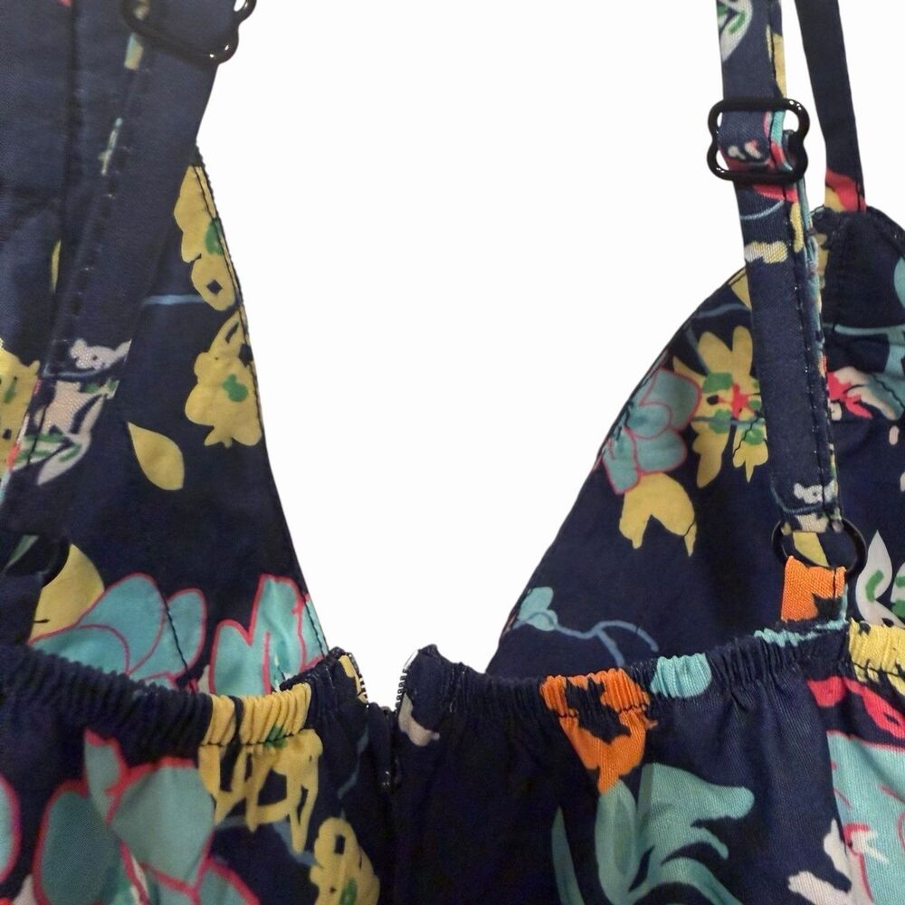 Boho Babydoll Dress Womens XL Navy Floral Empire Waist Tiered Sundress Festival - Picture 9 of 10